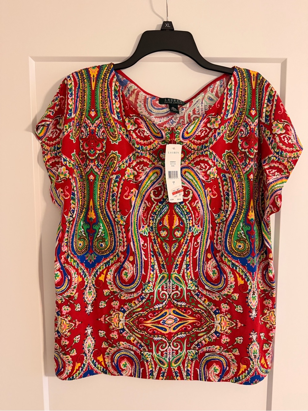 NWT Lauren Ralph Lauren Red Paisley Print Top – Size Large | Multicolor